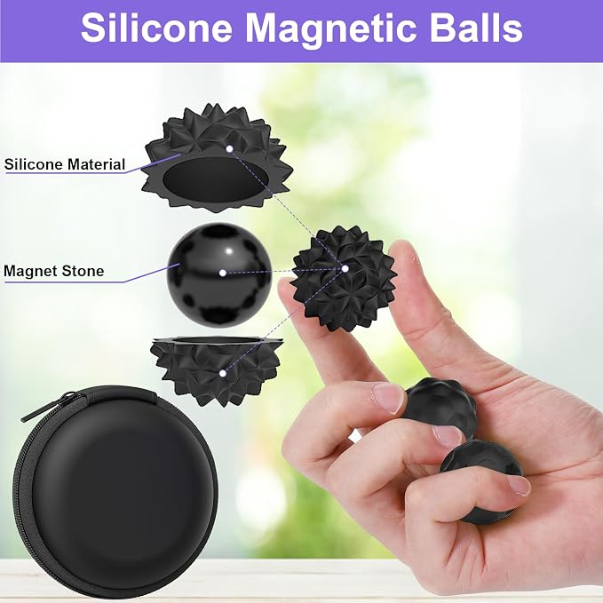 BUSOHA Silicone Magnetic Fidget Balls - 4 Pack Fidget Toys for Adult | Four Unique Textures Sensory Support,Quiet and Silent Stress Relief,Lightweight,Office,Travel,Autism,Anxiety,ADHD