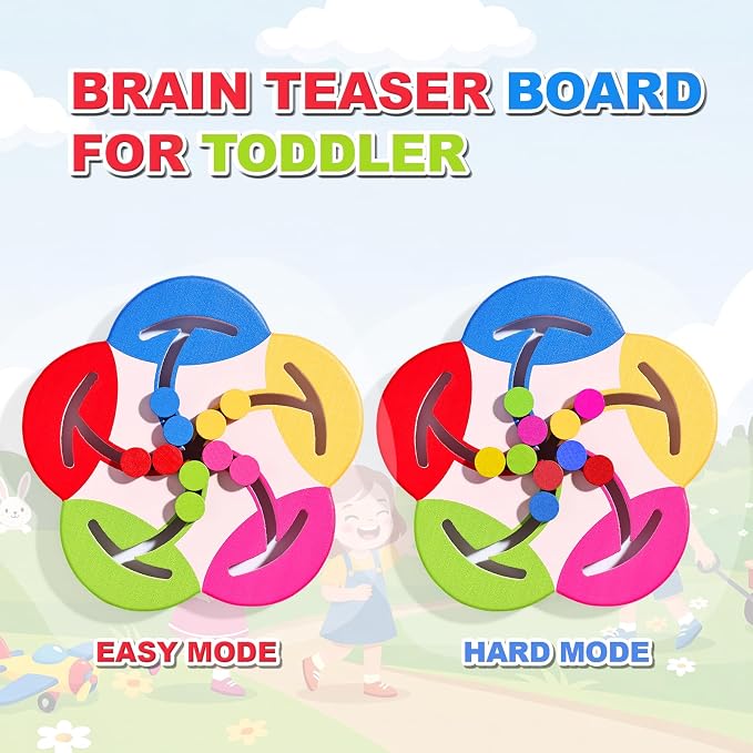 Wooden Montessori Toys for 2 3 4 5 Year Old | Color Sorting Bead Maze Board, Fine Motor Skills Preschool Learning Activities, Travel Game for Toddlers