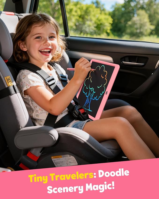 12 Inch LCD Writing Tablet for Kids, Coloring Drawing Pad, Mess Free Doodle Board, Airplane Travel Toys for Boys and Toddlers, Road Trip Essentials, Gifts for 3 4 5 6 7 8 Year Old Girls(Pink)