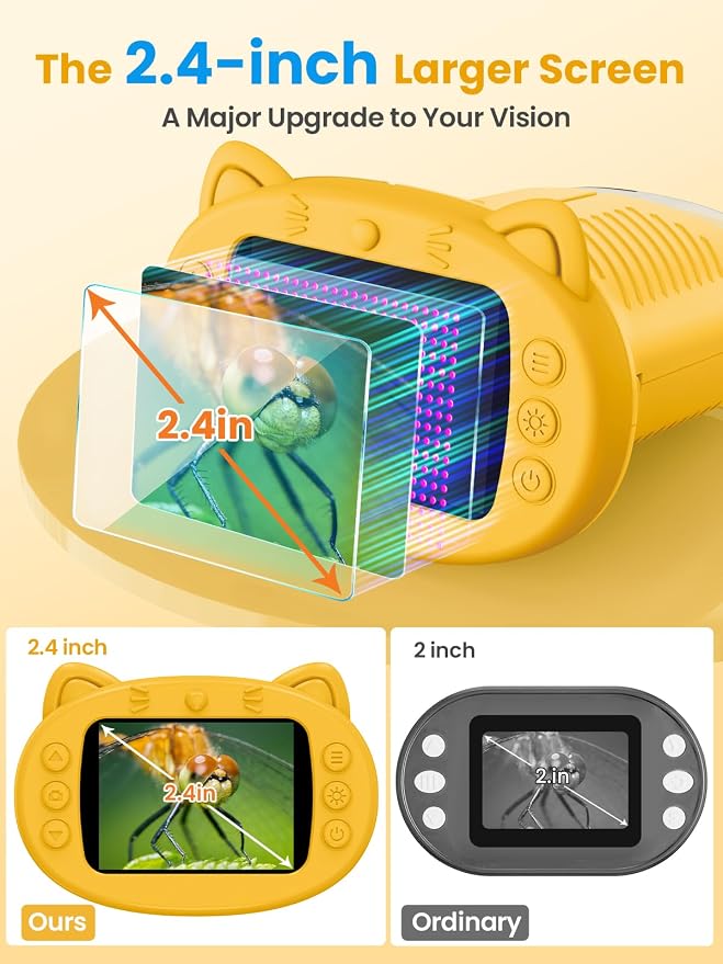 Microscope for Kids, 2.4 Inch Digital Microscope with 1000X Magnification, Handheld Camera Mini Pocket Magnifying Glass, Educational Birthday Gifts Toys for Ages 3+, Yellow