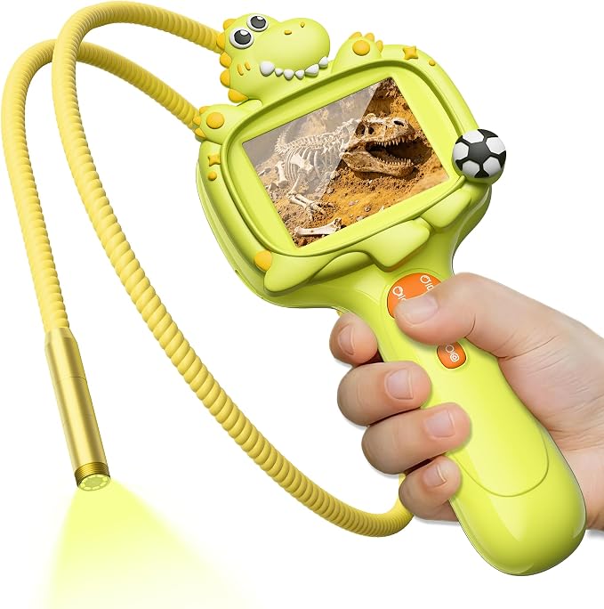 Kids Dinosaur Borescope Snake Camera with Light | 2.4" IPS HD Screen, Photo Video Capture, Waterproof Tube, Camping Outdoor STEM Toy Gift for 5 Year Old Boys Girls Ages 4-10