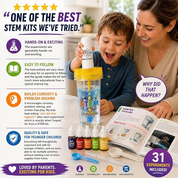 STEM Magic Mixer® Science Kit for Kids Ages 4–7 – 31 Hands-On STEM Experiments | Slime, Oobleck & Color-Changing Reactions | 136-Page PhD-Designed Program | STEM.org Certified