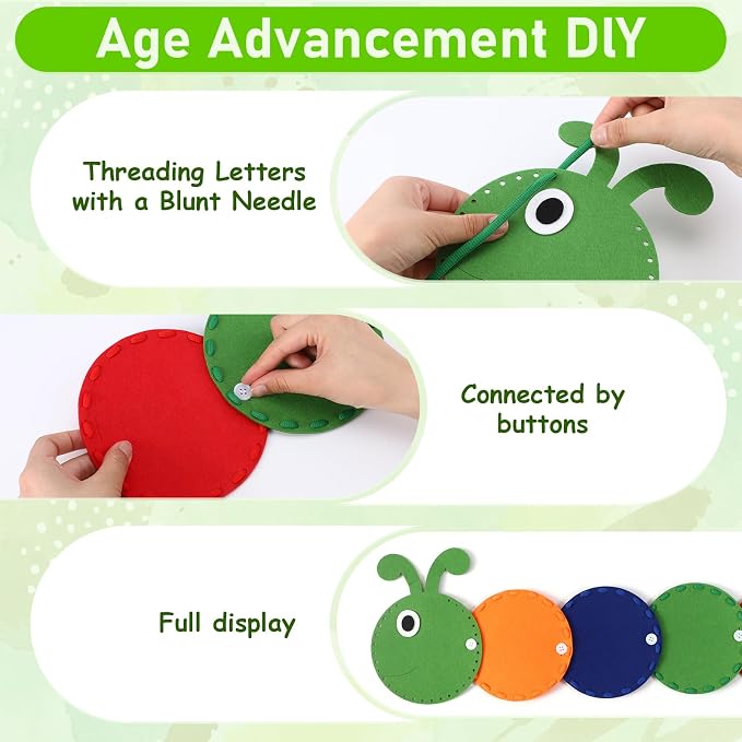 Fumete 19 Pcs Caterpillar Fuzzy Insect Lacing Card Set Felt Cartoon Fuzzy Insect Craft 10 Double Sided Sewing Card 9 Colorful Laces Funny Fine Motor Skill Supply for Educational Learning Activities