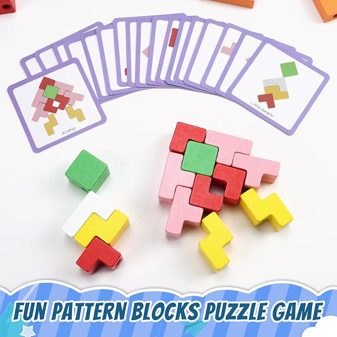 Wooden Stacking Puzzle Toy, 3D Colorful Wood Russian Blocks Puzzle Games Brain Teasers Montessori Toys for Toddler Kids 3 4 5 6 7 Years Old Boys Girls (Colorful B)
