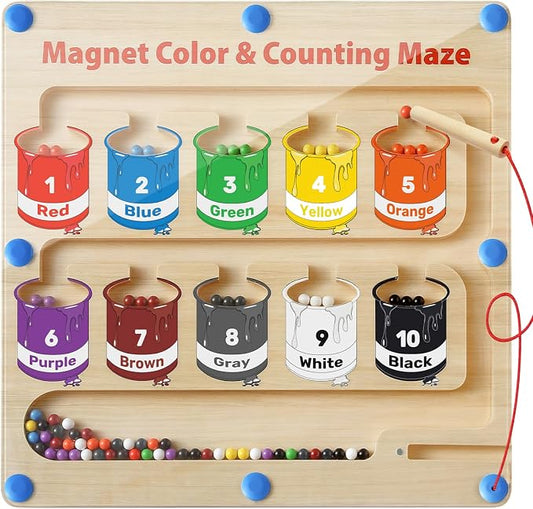Magnetic Color and Number Maze, Montessori Toys Gift for 3-5 Year Boy Girl | Wooden Magnet Board Counting & Color Sorting Toddler Activities, Educational Fine Motor Skills Learning Toys Gifts for Kids