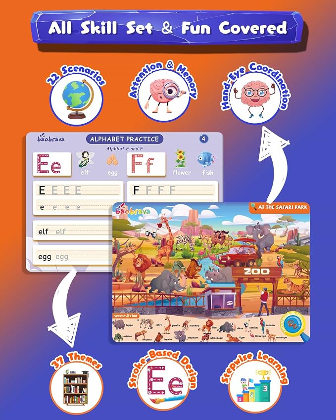 Baobrava Search and Find Book and Handwriting Practice Books Set | More Than 50+ Preschool Learning Activities for Toddler and Kids 3-8, Travel Games for Road Trip Car Airplane