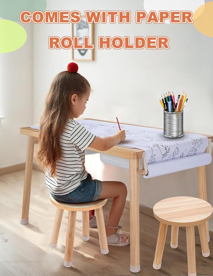 Toddler Sensory Table and Chair Set, Kids Sensory Bin Tables with Paper Roll Stick & Double-Side Board,Toddler Play Table with 3 Storage Bin, Indoor Outdoor Boys Gilrs