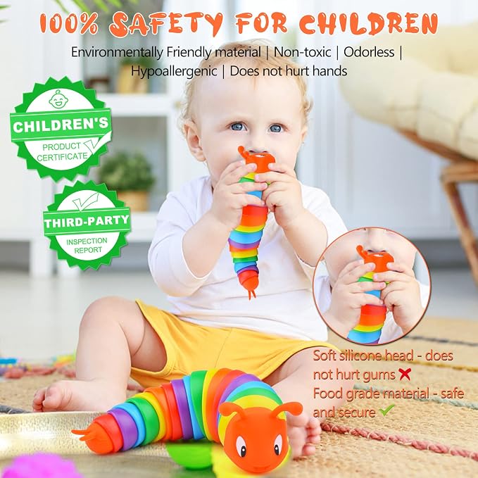Cevioce Fidget Slug Toy, Sensory Slug Fidget Toys for Kids & Adults, 1 PC Autism Sensory Toys for Children Toddlers, Toddler Toys 3+ Year Old, Easter Basket Stuffers Gifts for Kids Boys Girls F