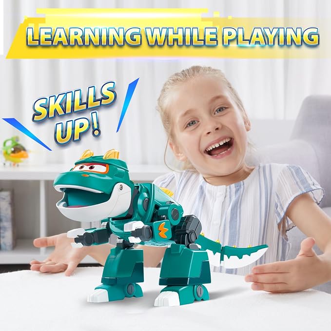 Super Wings Toys Tino 15inch Dinosaur, Season 6 New Character, Dinasour Action Figures with Water Mist, Flashing Light, Roaring, Dinosaur Toys for Kids 3-5 or 3+