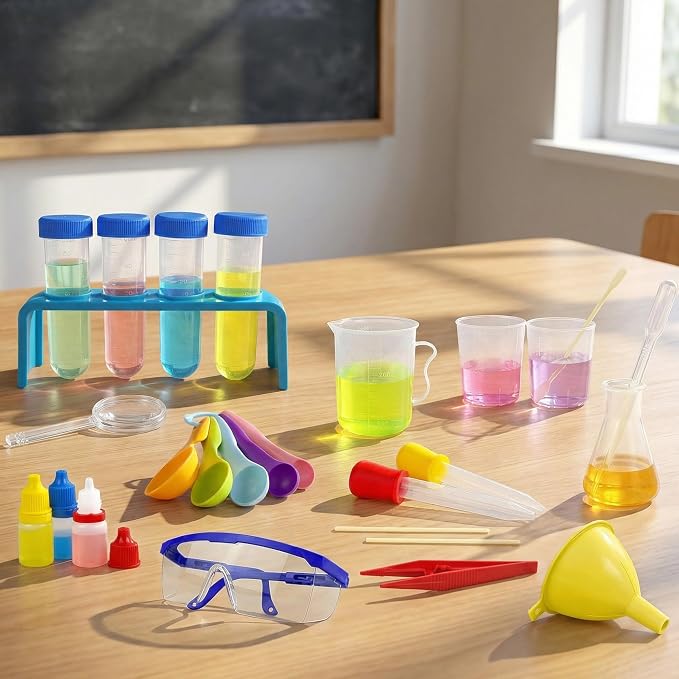 33PCS Plastic Lab Science Experiments Beakers Test Tubes Set | Lab Science Experiments for Girls and Boys for Students Classroom Home Junior Chemistry Science Kits for Learning Curiosity