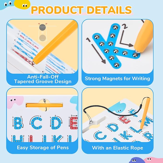 JoyCat Magnetic Letter Tracing Board, Double-Sided ABC Writing Toy for Kids | Uppercase/lowercase writing practice builds preschool skills; road trip car activities for toddlers and kids ages 3-5.