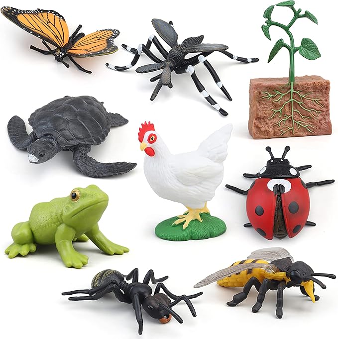 Montessori Life Cycle Animal Figurines Learning & Education Toys, Plastic Insect Life Cycle Toys for Kids, Preschool Learning Activities (Plant Bee Ant)