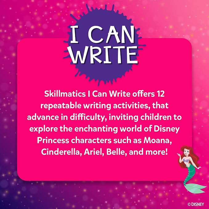Skillmatics I Can Write – Disney Princess, Preschool Learning Activity Toy | Reusable Educational Write and Wipe Mats, Handwriting Aids, Screen-Free, Gift for Toddlers & Preschoolers Ages 3, 4, 5, 6