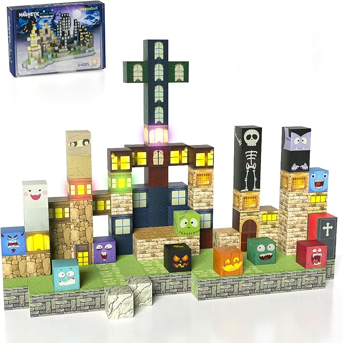 Veecafiodi 137PCS Magnetic Building Blocks with Lights, Magnetic Blocks Building Set for Kids Ages 4-8, STEM Building Toys for Boys Girls, Birthday Gift