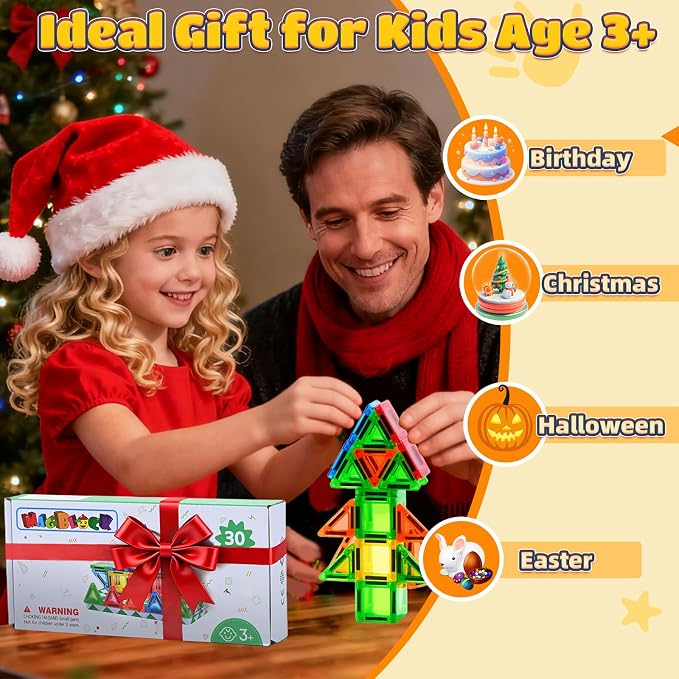 MAGBLOCK 30PCS Mini Magnetic Tiles with Portable Box for Kids 3+ | Travel Size Toys Magnetic Building Blocks Set, STEM Sensory Montessori Toys for Road Trip Essentials Airplane Car Activities