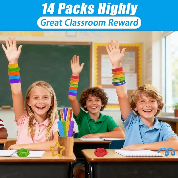 14Pack Fidget Toys Bulk , Stimmy Sticks & Sensory Slap Bracelets for Kids, Sensory Toys for Stress Anxiety Autistic ADHD, Quiet Fidgets for Classroom Prize for Kids 8-12, Calm Down Corner Supplies