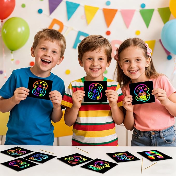 Cityrosy 100 Pcs Scratch Art Paper Rainbow Sets Arts and Crafts for Kids ﻿ | Classroom Supplies Black Magic Scratch Off Craft Set Kits for Age 3-12 Party Games Birthday Gifts Easter Basket Stuffers