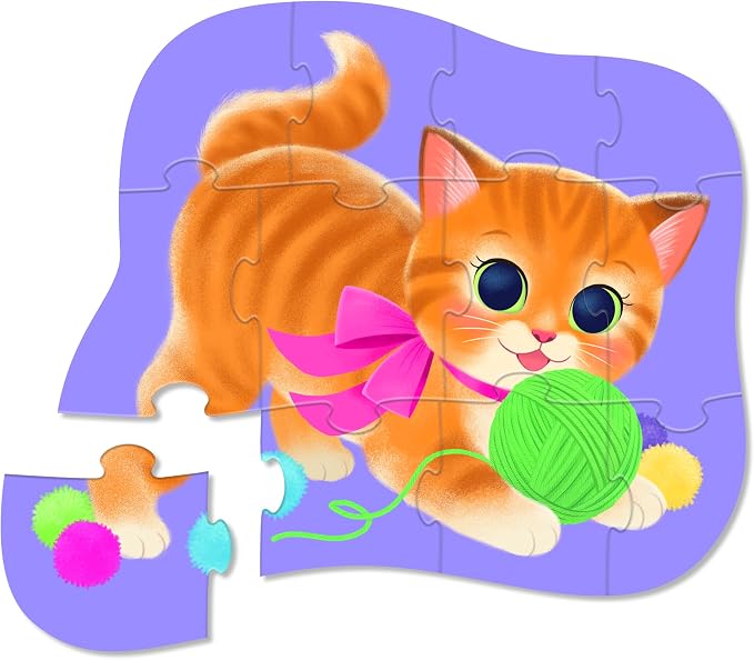 Crocodile Creek Pre-School Jigsaw Puzzle, 12 Piece for Kids 2 Years and Up, Heavy-Duty Square Box for Storage, Finished Puzzle Size 12 x 19 inches, Cute Kitten