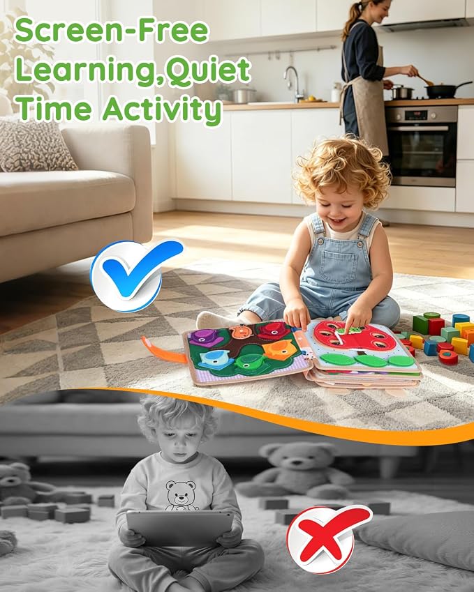 Cobelae Montessori Busy Book for Toddlers 1-3, Toddler Busy Board | Felt Quiet Book, Airplane Travel Toys for Kids Ages 1+ Year Old,Baby Learning Activity Books,Boys Girls Gifts for 1 Year Old