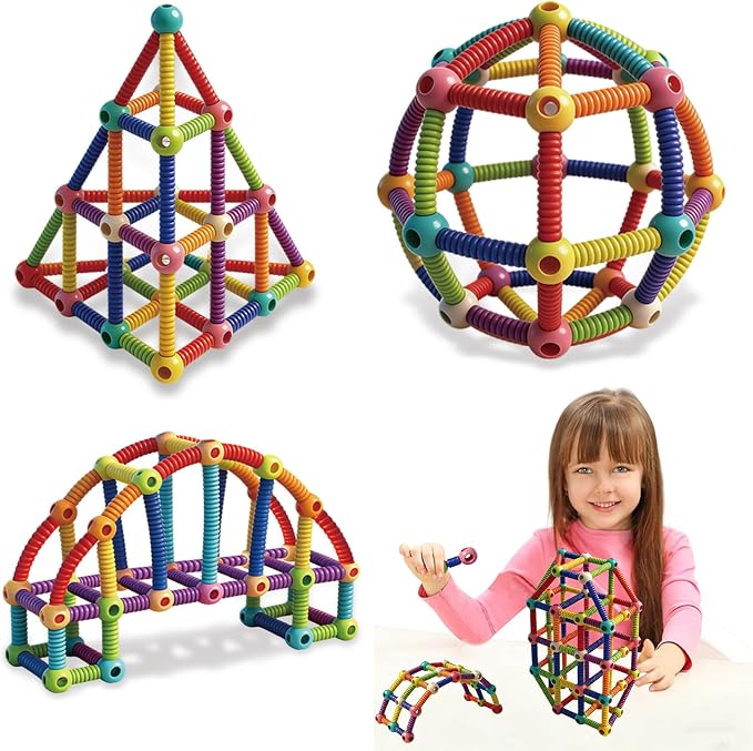 Flexible Building Stick Blocks, 128PCS Building Toys 10 Year Old Boy, Building Rods Blocks Construction Set, Montessori Educational Toy for Boys and Girls