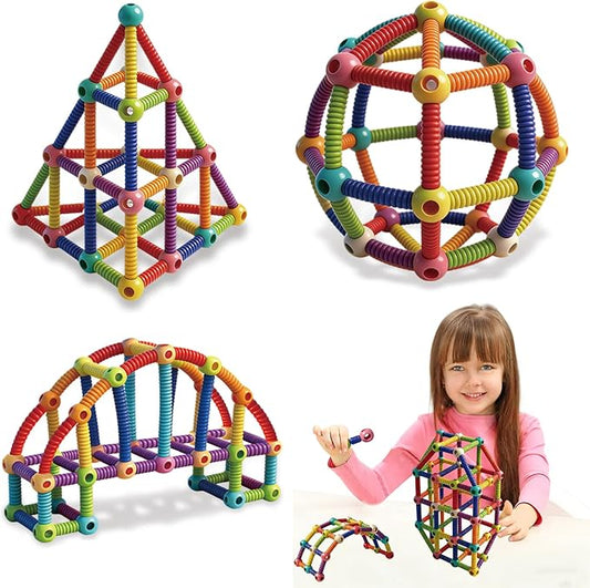 Flexible Building Stick Blocks, 128PCS Building Toys 10 Year Old Boy, Building Rods Blocks Construction Set, Montessori Educational Toy for Boys and Girls