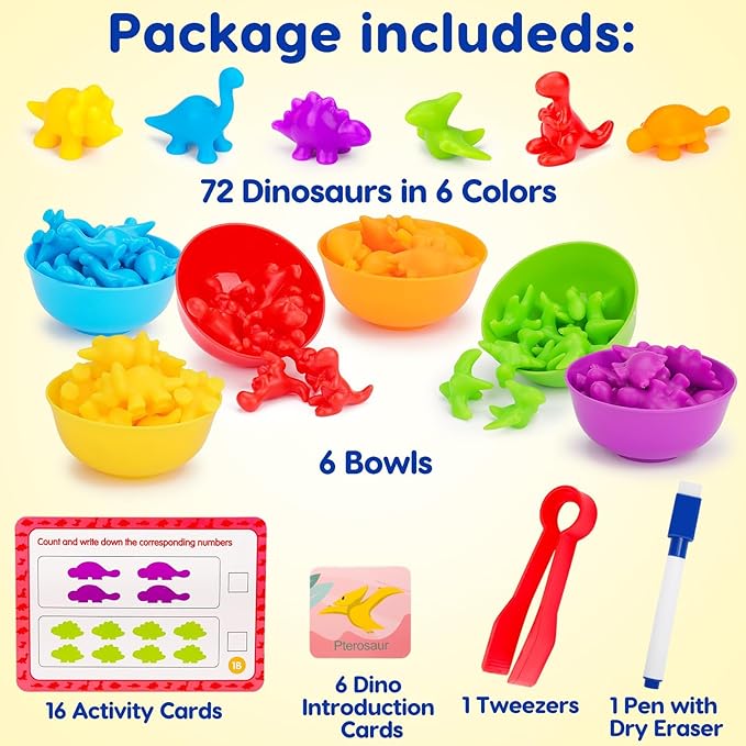Tsomtto Counting Dinosaurs Montessori Toys for 3 4 5 Years Old Boys Girls | Toddler Manipulatives Preschool Learning Activities Kindergarten Educational Sensory Fine Motor Toys for Kids Ages 3-5 4-8