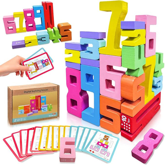 rytopt Wooden Number Building Blocks, 20Pcs Digital Building Blocks from 1 to 10, Easter, Party Favors, Stocking Stuffers, Classroom Must Haves, Back to School Supplies, School Supplies