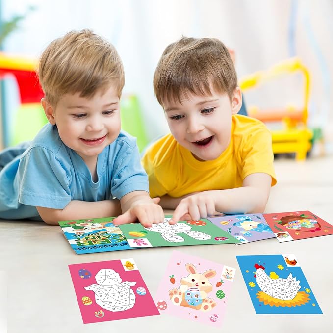 TPQKA Easter Sticker Book for Kids Ages 4-8 Crafts Rabbit Eggs Stickers Numbers Paint Books Gifts for Kid Boys Girls School Party Favors Basket Stuffers Car Travel Activity Toy