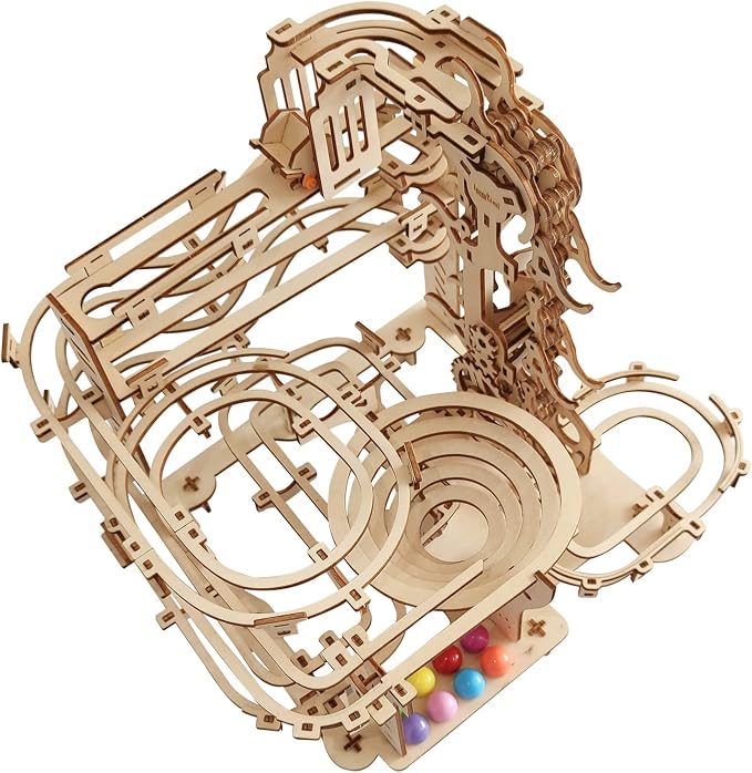 3D Wooden Marble Run Puzzle, Wood Crafts Mechanical Marble Run DIY Assembly Building Model Kits, Wooden Crafts Brain Teaser Puzzles, Christmas Birthday Gifts for Adults & Teens