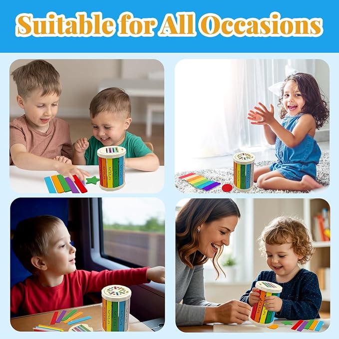 Montessori Wooden Stick Color Sorting Toys for 18+ Month, Dual Play Educational Preschool Learning Fine Motor Skills Sensory Toys for Toddlers 3-5 Year Girl Boy Birthday Gifts (Rainbow Bucket)