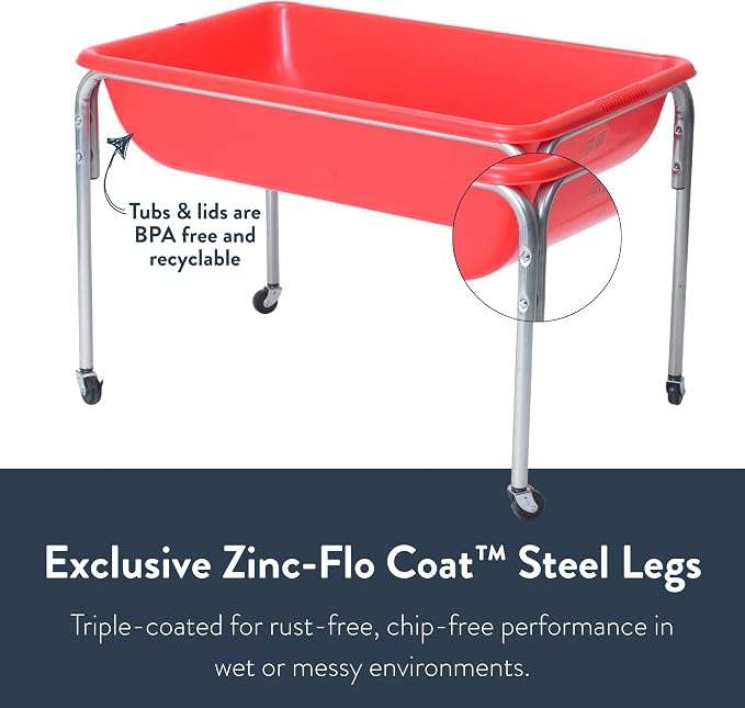 Children's Factory Water Table and Lid Set, Red Sensory Table for Kids, 24" | Sandbox with Locking Casters for Indoor or Outdoor Use, Rust-Resistant Sensory Bin for Classrooms, Preschools, and Daycares