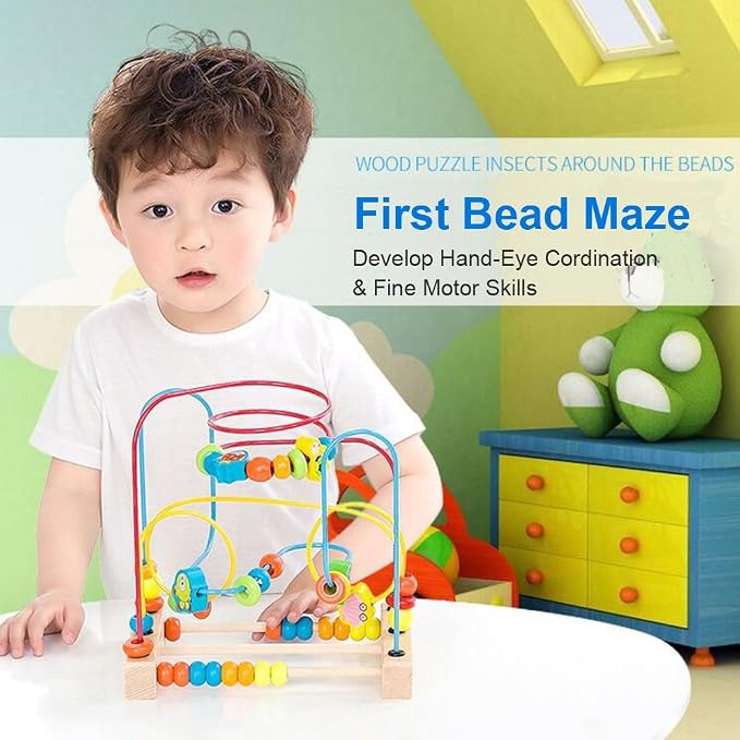 Timy First Bead Maze Roller Coaster | Wooden Educational Circle Toy for Toddlers