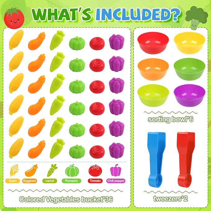 TSYAN Montessori Vegetable Color Sorting & Counting Sensory Toys