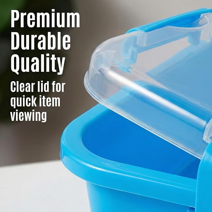 Sensory Bin with Lid for Toddlers 3 Pack 12.8 in, Stackable toy bins | Carolart Durable Plastic Sandbox for crafts, easy stack activity containers for sand, crafts, puzzles and toys