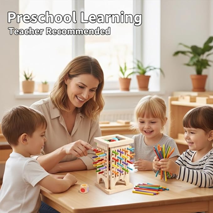 Wooden Stick Pulling Game Fine Motor Skill Strategy Board Games | STEM Logic Brain Teaser Hand Eye Coordination Focus Training Autism ADHD Sensory Therapy Family Party Activity Color Sorting