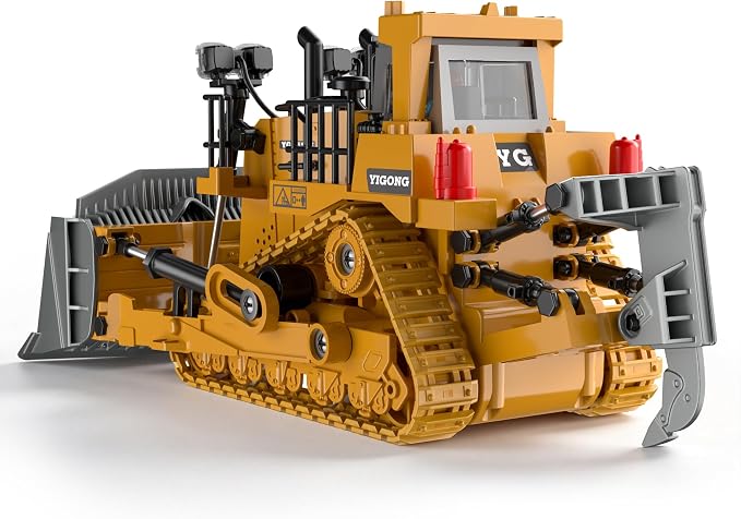 KidsFaves RC Bulldozer with Alloy Blade,Remote Control Construction Toy | 360° Rotating,9-Channel Remote Control Bulldozer Toy with Lights & Sounds for Kids