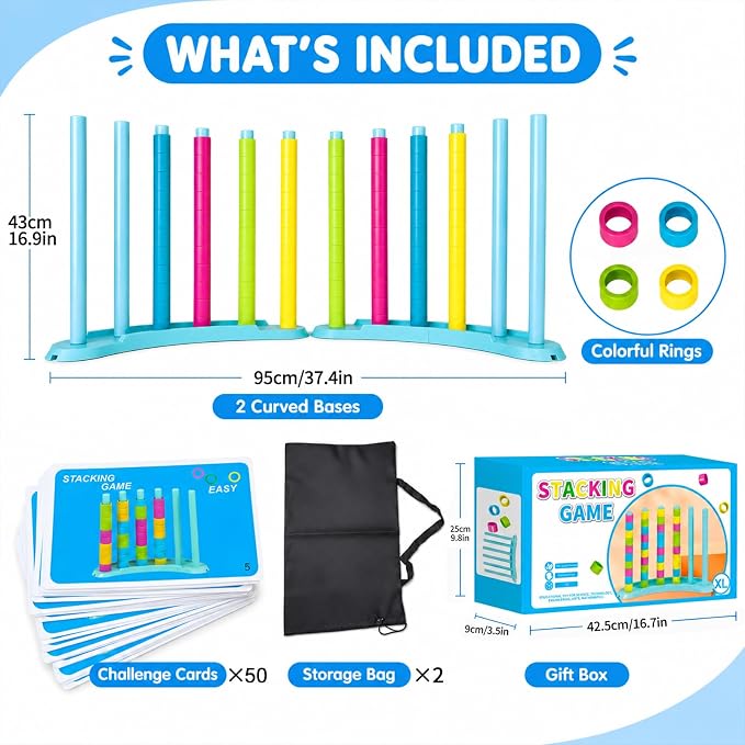 BBnote 2 Pack Giant Color Matching Challenge Game, Fast Pattern Match Ring Stacking Puzzle Stack Games, Family Board Game for Kids & Adults, Birthday Easter Christmas Party Gifts for Boy & Girl