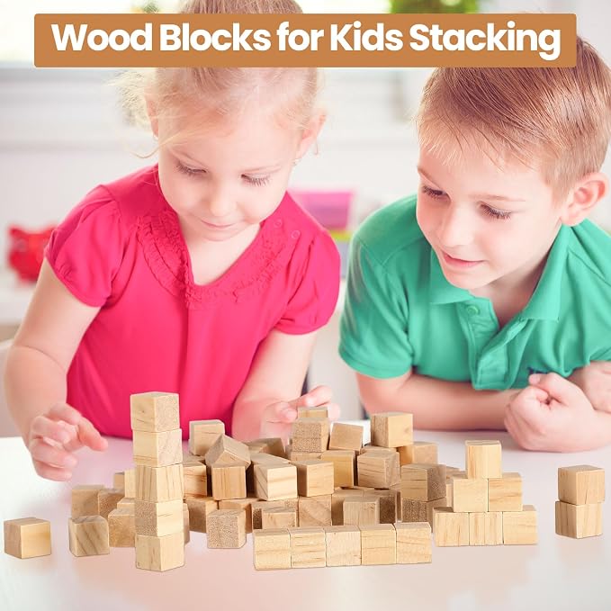 Barydat 300 Pcs 0.5 in Wooden Cubes,Unfinished Wooden Blocks for Crafting Natural Craft Wood Square Blank Cube for DIY Project Baby Showers