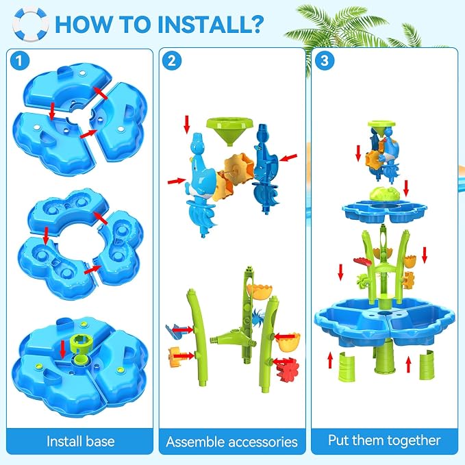 HeySplash Water Table for Toddlers 3-Tier with Toy Accessories | Kids Water and Sand Activity Sensory Playset, Sand Table Summer Splash Sensory Table for Outdoor Beach Backyard Garden, Blue