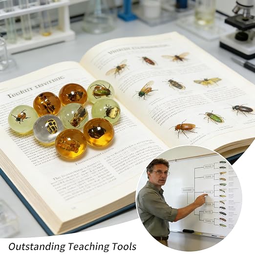 9 pcs Insect Amber Fossils, BOSOIRSOU Fossil Pendants, Different Insect Specimen, Bug Preserved in Resin, Educational and Scientific Amber Collections - Random Patterns