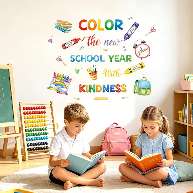 LHIUEM Inspirational Quote Wall Sticker Color Crayon Schoolbag Wall Decal | Positive Self-Affirmations Window Cling Colorful Mental Health Therapy Decoration Bulletin Board Vinyl Sticker for Classroom