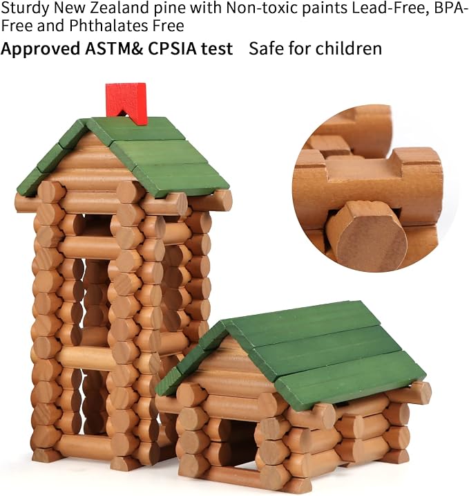 Wondertoys 530 Pcs Wooden Logs Set Ages 3+, Classic Building Log Toys for Kids, Creative Construction Engineering Educational Gifts