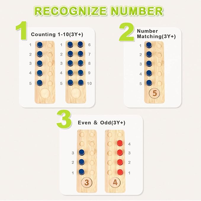 DINORUN Montessori Toys for 3 4 5 Year Old Boy Girl Birthday Gifts - Counting Peg Board for Kids 3-5-7 - Wooden Learning Math and Numbers Manipulatives Materials for Preschool Teacher Classroom