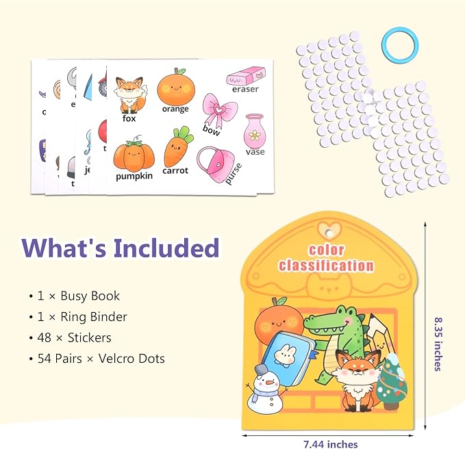 Color Sorting Montessori Busy Book for Toddlers Ages 3+, Educational Preschool Learning & Activity Books for Kids 3-5, Autism Sensory Fine Motor Skills Quiet Supplies with Matching Games