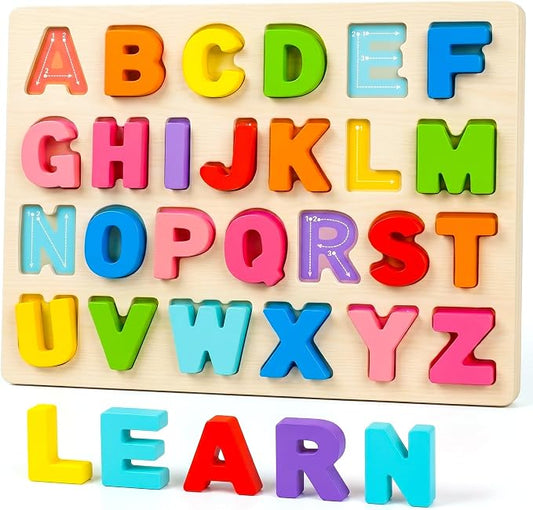 Amor Present ABC Wooden Alphabet Puzzle Board for Toddlers | Preschool Learning Toy, Educational Montessori, Letters Game