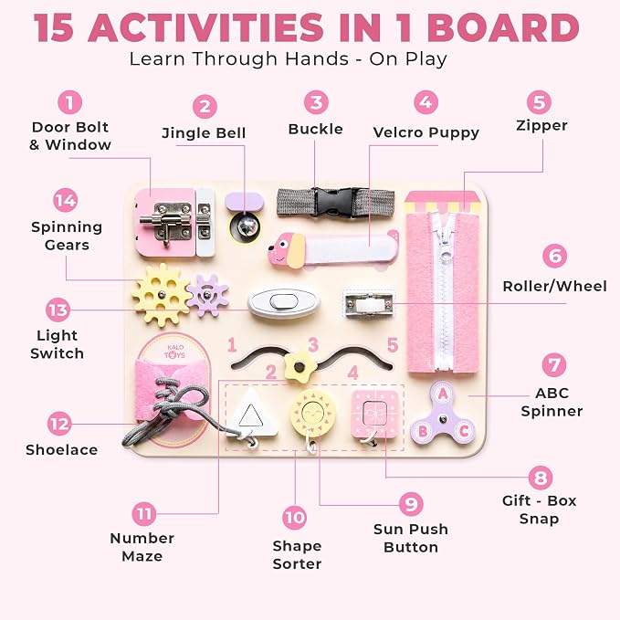 Montessori Busy Board for Toddlers, Wooden Sensory Toys, Preschool Learning Activities for Fine Motor Skills Travel Toy, Basic Life Skills Educational Gifts for 1 2 3 Years Old Kids Boys Girls