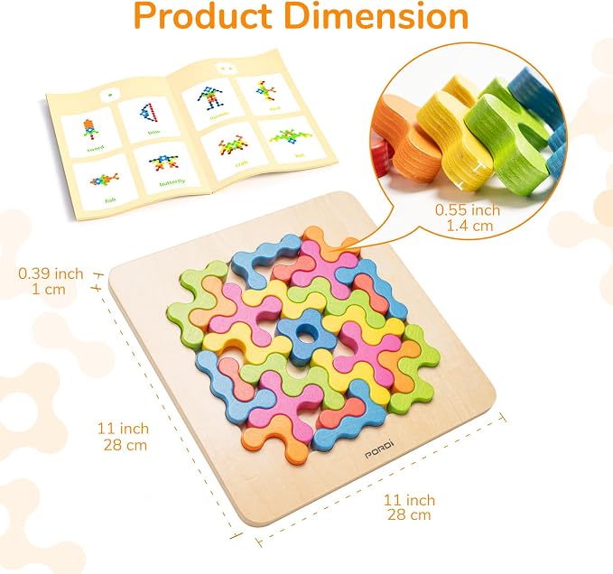 Wooden Brain Teaser Puzzles for Kids - Montessori STEM Tangram Logic IQ Game, Jigsaw Pattern Blocks Educational Toys, Festival Present for Toddlers Boys Girls Ages 3-6 and Adults (Imagination)