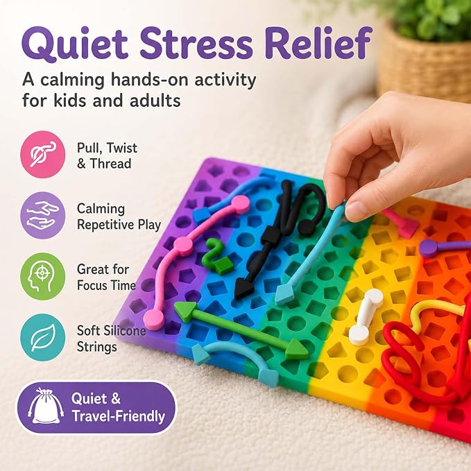 2 Pack Sensory Activity Boards, Sensory Fidget Toys for Stress Relief | Quiet Sensory Toys, Fidget Toys for Adults and Kids, 28 Colorful Strings, Screen-Free Travel Activity for Car and Airplane