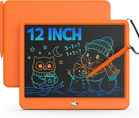 Bravokids 12 Inch LCD Writing Tablet for 3-8 Year Olds - Electronic Drawing Pad and Doodle Board as Educational Birthday Gifts for Girls and Boys (Orange)