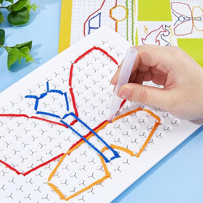DICOSMETIC 2 Sets String Weaving Drawing Board Calming Corner Games Fine Motor Threading Boards Educational Sensory Items Including 2Pcs 18x12 Plastic Board, 4Pcs Pens and 16Pcs Laces for Adult